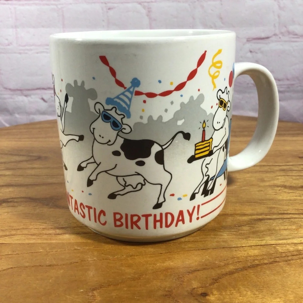 Vintage Russ Dancing Cows Birthday Mug
